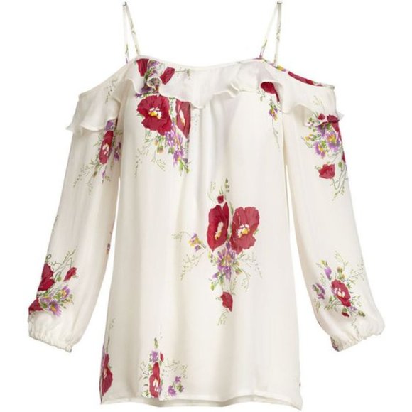 Joie Floral Floral Print Cold-Shoulder Silk Blouse - Picture 9 of 9